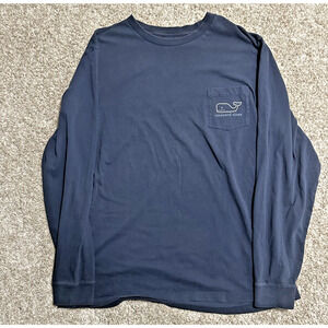 Vineyard Vines Long Sleeve T-Shirt Men L Navy Pocket Whale Happy Hanukkah 2016